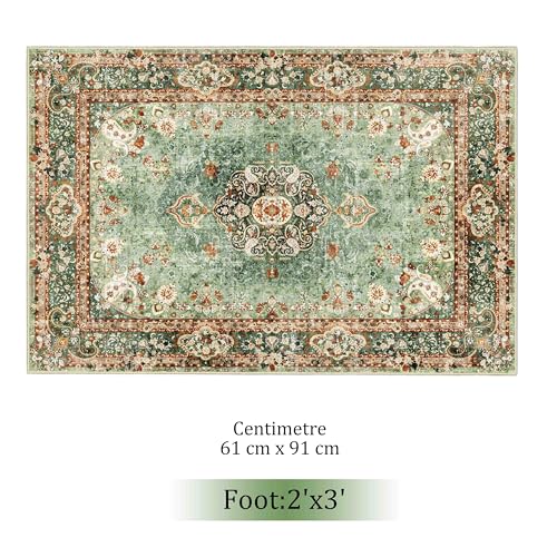 Small Rugs 2x3 Boho,Green Rug for Entryway Bathroom Bedroom | Vintage Bohemian Distressed Washable Oriental Accent Floor Throw Carpet for Kitchen Entrance Doormat Non Slip - color: Green, size: 2'x3'