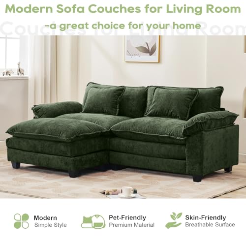 86" Modular Sectional Sofa, Comfy Deep Cloud Couch with Ottoman | L-Shaped Couches for Living Room, Modular Couch, Deep and Wide Seat, Chenille Sofa Sleeper with Throw Pillows, Green - color: Green, size: 86 Inch L