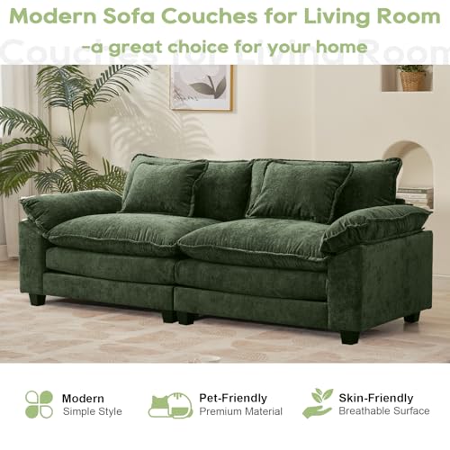 86" Modular Sectional Sofa, Comfy Loveseat Deep Cloud Couch | Couches for Living Room, Modular Couch, Deep and Wide Seat, Chenille Sofa Sleeper with Throw Pillows, Green - color: Green, size: 86 Inch