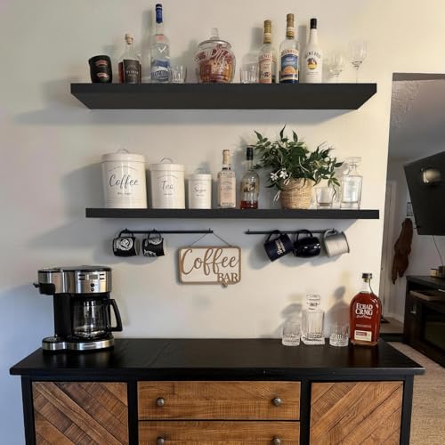 BAYKA Black Floating Shelves 47.2in, Set of 2, Wall Mounted for Wall Decor | Easy Install, 30lbs Max Load, Hidden Bracket, Shelving for Bathroom Bedroom Coffee Bar Book Storage, Multi-Wall Compatible - color: A. Black - Universal Classic Style, size: 47.2