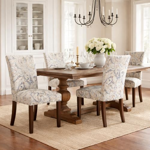 HomePop Classic Parsons Dining Chair - Blue Velvet Paisley Print (Set of 2) - color: Blue Velvet, style: Pack of 2
