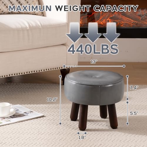 oakvivo Round Leather Pouf Ottoman Footstool, Small 13" Footrest | 13 x 13 x 10.2in Foot Rest with Non-Skid Rubber Legs, Foot Stool for Living Room, Bedroom, Couch, Entryway, Grey - color: Grey
