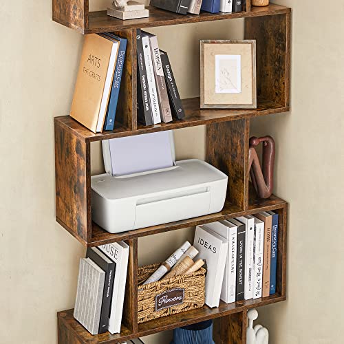 VASAGLE CUSTOS Collection - 6 Shelf Bookcase, S-Shaped Tall Bookshelf, Wood Display Shelf, Book Organizer, 27.6 x 9.5 x 75.4 Inch, Rustic Brown, for Living Room, Office, Rustic Brown ULBC61BXV1 - color: Rustic Brown, style: 6-Tier (27.6"W)