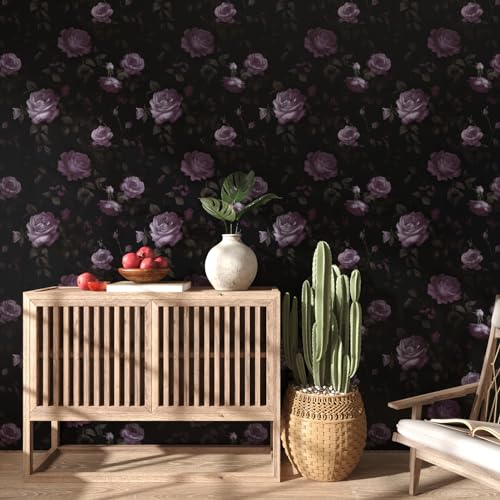 Dark Purple Vintage Floral Peel and Stick Wallpaper 17.5" x 118" | Waterproof Vinyl Self Adhesive Removable Renter Friendly Floral Contact Paper - color: Dark Purple, size: 17.5" x 118"