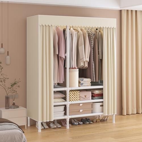 Portable Closet with Cover 43.3"x17.7"x65.7" Wardrobe Closet Pale Yellow | Portable Closet for Hanging Clothes, Fabric Cover and Hanging Rod, Portable Wardrobe Storage for Bedroom or Dorm Use - color: Pale Yellow-a, size: 43.3" L