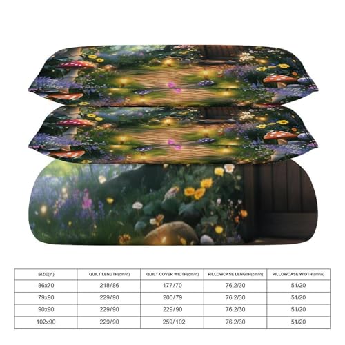 Enchanted Forest 3 Piece Reversible Bedding Set 79"x90",Double Sided Brushed Microfiber Duvet Cover Set with 2 Pillowcases Soft Breathable Comforter Cover for Home - color: Enchanted Forest, size: 79"x90"