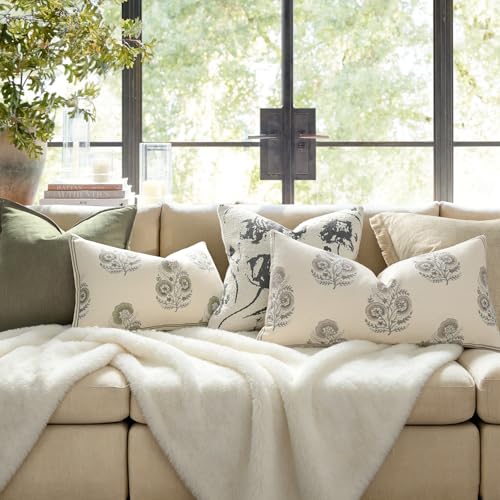 Vintage Floral 12x20 Lumbar Pillow Cover Pack of 1, Double-Sided Botanical Print Decorative Throw Pillow Cover Farmhouse Neutral Cushion Cover for Sofa Couch Living Bed Room, Light Taupe(Cover Only) - color: Light Taupe, size: 20" x 12" (Pack of 1)