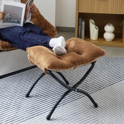 15"(H) Folding Ottoman, Set of 2, Foldable Footrest Stool, Small Foot Stool for Couch, Collapsible Foot Rest Ottoman for Sofa, Accent Padded Ottomans for Living Room, Bedroom, Brown - color: Brown 2pcs