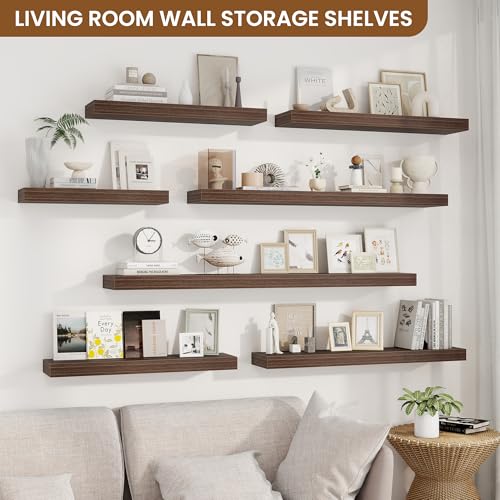 fuqing Floating Shelves for Wall, Wall Mounted Wood Floating Shelf with Invisible Brackets for Living Room, Bathroom, Bedroom, Kitchen Storage and Decor, 16 Inch Set of 2, Walnut - color: Walnut, size: 16"W x 6.5"D , 2 Pack