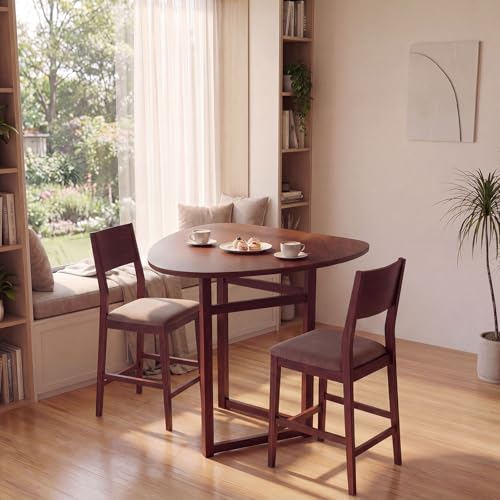 GOFLAME Folding Dining Table for 2 People, 31.5” Triangle Kitchen Table with Rubber Wood Legs, Space Saving Dinner Table for Dining Room, Apartment, Breakfast Nook, Small Space, Walnut - color: Walnut