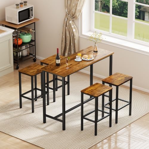 Zevemomo 3 Piece Dining Table Set, 47.2" Bar Table and Chairs Set | Counter Height Bar Table with Stools, Dining Pub for 2, Narrow High Top Pub Table Set for Small Spaces, Kitchen Living Room