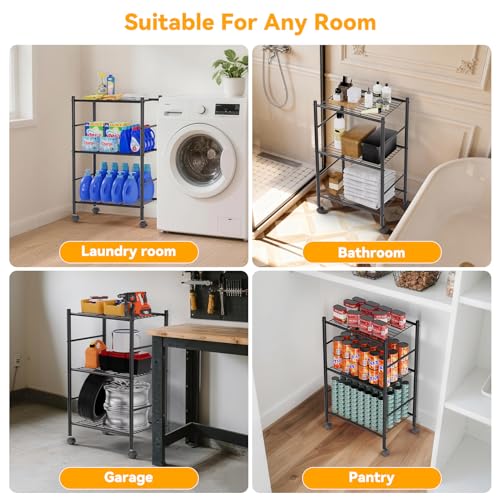 BolDuck 3 Tier Shelf Organizer Rack, Metal Shelving Unit with Wheels/Leveling Feet, Space-Saving Storage Shelves for Closet Laundry Bathroom Kitchen Pantry, 18.11" Wx12.6 Dx31.5 H - size: 3 Tier Shelf with Wheels