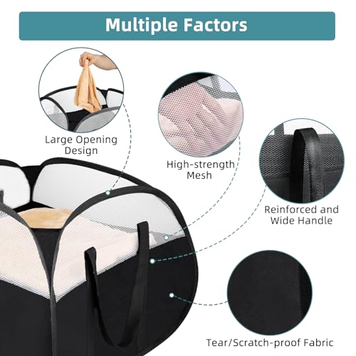 Laundry Basket with Handles 90L, Collapsible Laundry Baskets, Foldable Laundry Basket, Tear-proof Dirty Clothes Pop Up Hampers for Laundry, Bedroom, Bathroom, Dorm, Kids Room, Travel or Campout Black - color: Black