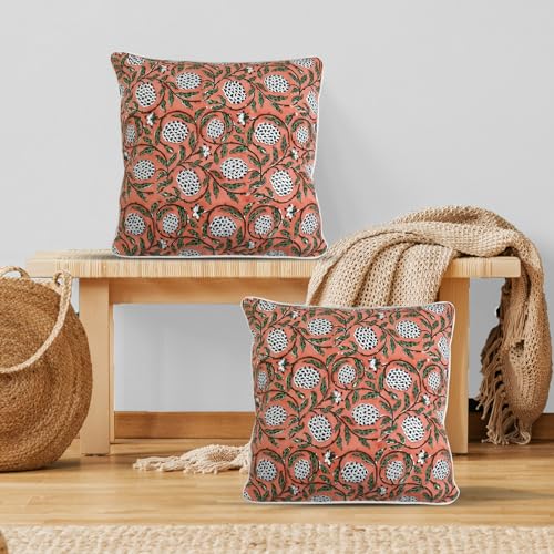 Block Print Dark Salmon Pink Pillow Cover 18" x 18" (Pack of 2) Decorative Couch Pillows for Living Room, Chic Boho Cute Outdoor Pillows Covers Gifts for Spring, Easter and Valentine - color: Dark Salmon Pink, size: 18" x 18" (Pack of 2)
