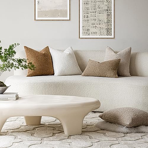 Foindtower Set of 2, Decorative Textured Boucle Throw Pillow Covers Accent Solid Pillow Cases Neutral Soft Couch Cushion Case for Chair Sofa Bedroom Living Room Home Decor 16 x 16 Inch Rust Tobacco - color: Tobacco, size: 16" x 16" (Pack of 2)