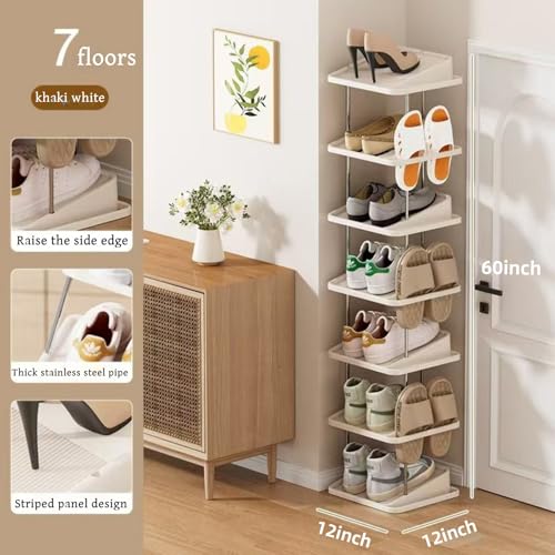 Vertical Shoe Rack,7 Tiers Stackable Shoe Rack for 14 Pairs,Narrow Shoe Tower,Space Saving,for Entryway,Living Room,Bedroom,Closet,DIY Free Standing Shoe Organizer(Khaki,7 Tiers) - color: Khaki, size: 7 Tiers