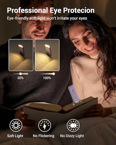 DEWENWILS USB Rechargeable LED Book Light for Reading in Bed (Purple) | 2-Level Eye Protection Brightness, Flexible Lighting Angle, Warm White, Portable Bookmark Lights for Kids, Book Lovers - color: Purple