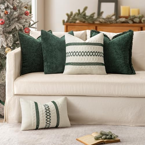 MIULEE Set of 2 Dark Green Boho Christmas Decorative Pillow Covers 18x18 Inch - color: Dark Green, size: 18" x 18" (Pack of 2)