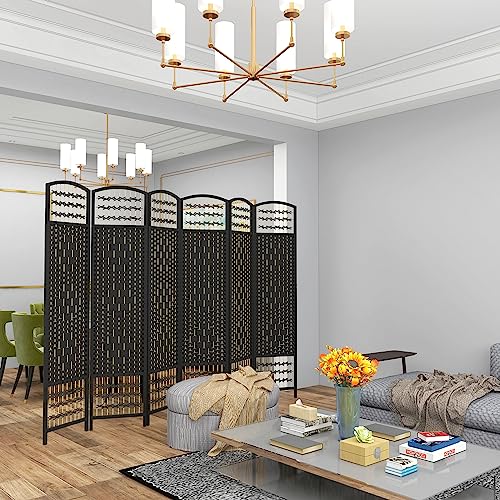 HOMCOM 6 Panel Room Divider, Folding Privacy Screen, 5.6', Black | Room Separator, Wave Fiber Freestanding Partition Wall Divider - color: Black, size: 6 Panel