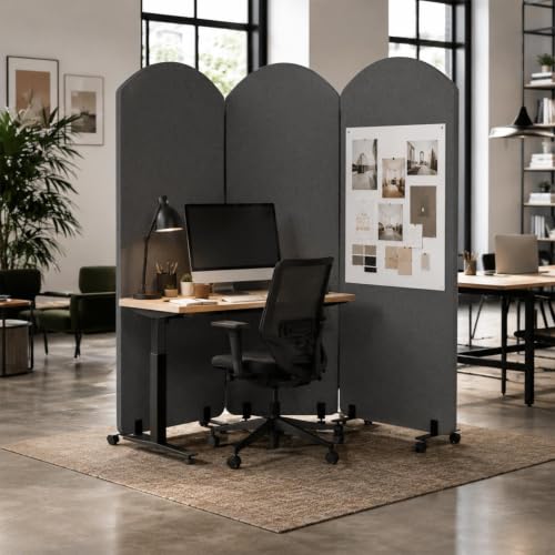 3-Panel Office wall Divider W/Wheels, 72 x 66 in Portable Partition wall | Office Dividers for Sound Proofing & Reducing, Freestandings Privacy Cubicle Temporary Wall with Whiteboards, pen, thumbtacks - color: Dark Gray