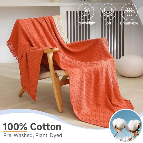 Simple&Opulence 100% Cotton Throw Blanket for Couch, Bed, Waffle Weave Knit Blanket with Tassels, Soft Lightweight Pre-Washed Breathable Comfy Blanket Farmhouse Decor for All-Season(Red) - color: B-red