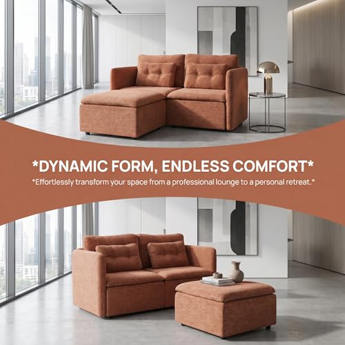 HNY 56.5" Modern Loveseat Sofa, Brown | 2-Seat Button Tufted Love Seat, Deep Seat Chenille Fabric With Pillow, Small Couch for Bedroom, Apartment, Home Furniture - color: Brown, size: 2 Seater-L Shape