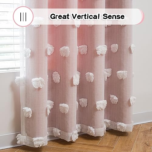 MYSKY HOME Double Layer Curtains for Girls Bedroom Kids Curtain White Pom Pom Sheer Window Curtains 2 Panels Pink Curtains Grommet Room Darkening Solid Nursery Curtains 63 Inches Length, W52 X L63 - color: Blush Pink, size: 52"W x 63"L (Pack of 2)