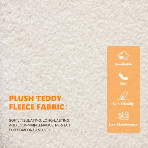 VINGLI Convertible Sofa Bed Tufted Teddy Fleece Sleeper Chair Bed Couch Armless Living Room Chairs with Adjustable Backrest Pull Out Couch Bed for Small Spaces - color: White