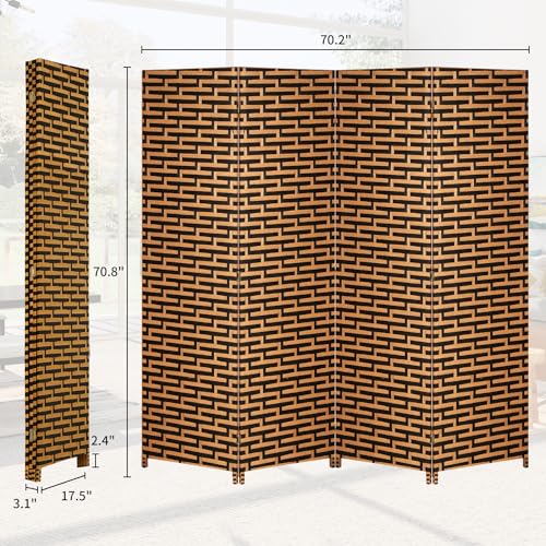 BLKMTY Room Divider, 6ft Folding Privacy Screens, Wall Divider Portable Room Seperating Freestanding Wood Screen, 4 Panels Hand-Woven Design Screen Double Hinged Dividers for Bedroom, Stack - color: Stack
