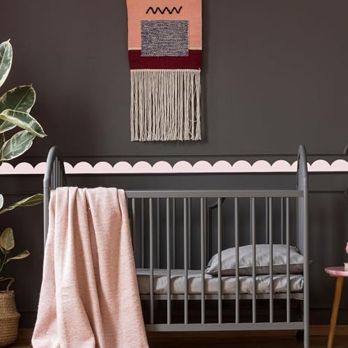 Scallop Border Wall Sticker,Door Edge Scallop Decorative Art Stickers,Scallop Peel and Stick Border,for Nursery, Kids Bedroom Living Room Home Scandinavian Boho Painting Wall Décor. (Rose) - color: Rose