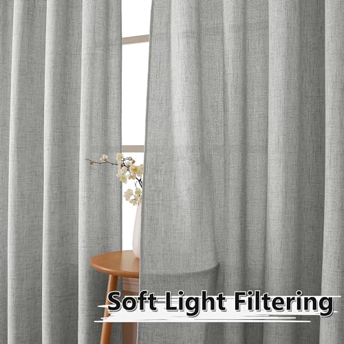 Tollpiz Linen Tier Curtains Rod Pocket Semi Sheer Short Kitchen Curtain Half Burlap Light Filtering Thick Linen Drape for Bathroom, 30 x 30 inches Long, Silver Grey, Set of 2 Panels - color: Silver Grey, size: 30"W x 30"L (Pack of 2)