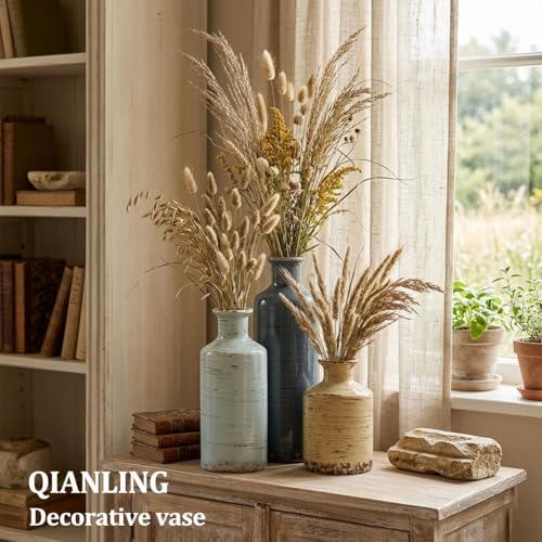 Ceramic Vase Set of 3-3 Vintage Vases Home Decor, Farmhouse Country Flower Vase, Vases for Centerpieces, Living Room Decoration, Table Decoration, Fireplace Decor, and Entrance Decorations - color: Colorful