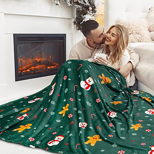 PAVILIA Christmas Gingerbread Throw Blanket | Green Holiday Christmas Fleece Blanket | Soft, Plush, Warm Winter Cabin Throw, 50x60 (Green Gingerbread) - color: Green Gingerbread, size: 50 x 60 Inches - Throw