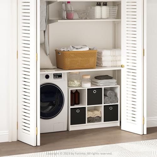 Furinno Cubic Closet Organizers and Storage, 6-Cube Closet Organizer with Bins, Open Shelf Storage, for Wardrobe, Bedroom, Living Room, White - color: White/Black