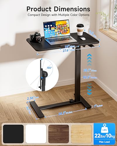 BIZUM Mobile Standing Desk Laptop Desk Pneumatic with Wheels 180° Tilt Top Hospital Bed Table Portable Rolling Cart Foldable Bedside Table for Hospital&Home Use, Black - color: Black