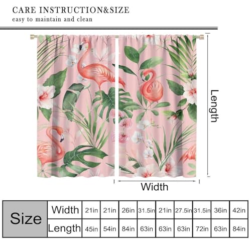 Pink Flamingo Curtain, Tropical Palm Leaves Floral Summer Modern Window Drapery Treatments for Bedroom Living Room Kitchen Bathroom 42" W X 45" L(No Blackout) - color: Flamingo-4, size: 20.5"W x 45"L (Pack of 2)