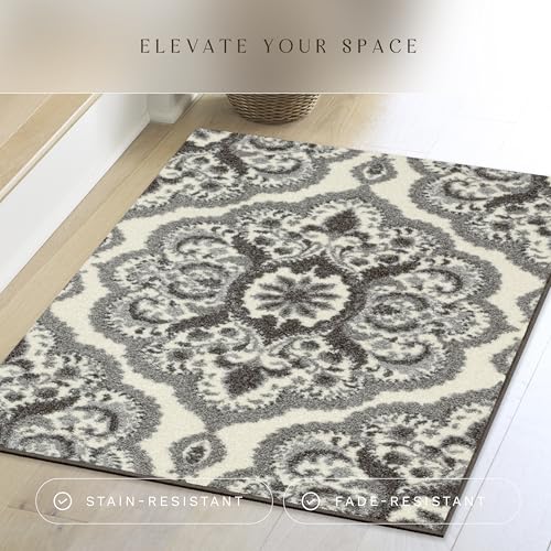 Maples Rugs Vivian Medallion Area Rug – Made in USA – Washable, Non-Slip Indoor Carpet for Kitchen, Entryway, and Living Room, 2'6 x 3'10, Grey - color: Grey, size: 2'6" x 3'10" (Rectangular)
