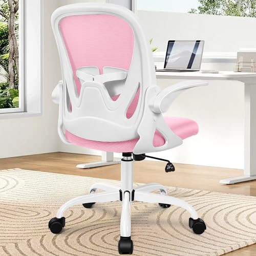 Office Chair Ergonomic Desk Chair with Adjustable Lumbar Support and Height, Swivel Breathable Desk Mesh Computer Chair with Flip up Armrests for Conference Room (Pink) - color: Pink