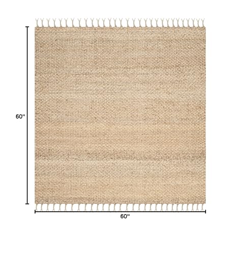 SAFAVIEH Natural Fiber Collection Area Rug - 5' Square, Natural, Handmade Farmhouse Fringe Jute, Ideal for High Traffic Areas in Living Room, Bedroom (NF733A) - size: 5' x 5' (Square)