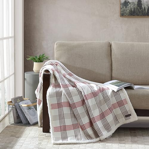 Eddie Bauer - Throw Blanket, Ultra-Soft Plush Blanket with Faux Shearling Popcorn Fleece Reverse, Oversized Bedding for Couch or Bed (New Castle Red, 50" x 60") - color: Newcastle, size: 50" x 60"