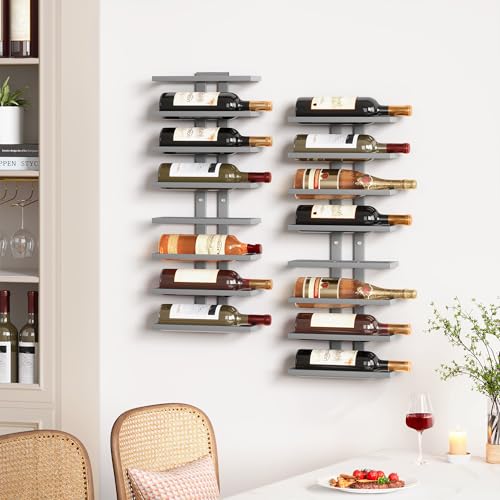 Hoctieon 2-Set 8 Tier Wall Mount Wine Rack (16 Tiers), Wall Racks for Wine Bottles Display and Storage, Hanging Bottle Organizer for Living Room, Kitchen, Wine Cellar, Bar, Grey - color: Grey, size: 2 Pack (16 Bottles)