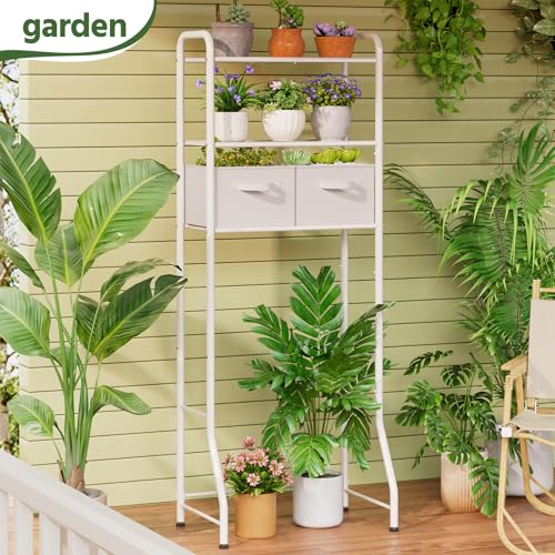 Simple Trending Over The Toilet Storage Rack with Drawers, Metal 3 Tier Bathroom Organizer Shelf with Paper Holder and 3 Hooks, White - color: White With Drawers