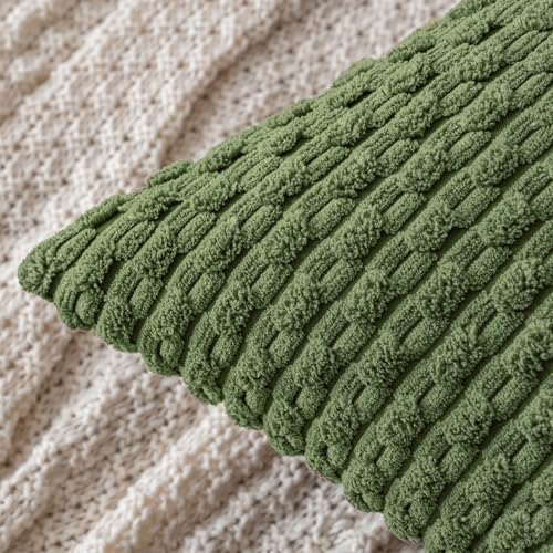 MIULEE Decorative Throw Pillow Covers 16x16 Moss Green Textured Corduroy | Pack of 2 Striped Pillow Covers Modern Farmhouse Home Decor for Couch Bed Sofa Living Room - color: Moss Green, size: 16" x 16" (Pack of 2)