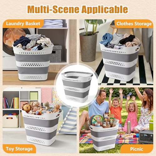2 Pcs 42L Collapsible Laundry Baskets- Foldable Laundry Basket with Handles, Sturdy Plastic Pop Up Laundry Hamper, Space Saving Storage Container for Wet/Dry Use, Ideal for Home, Dorm, Apartment Grey - style: 42L-2grey
