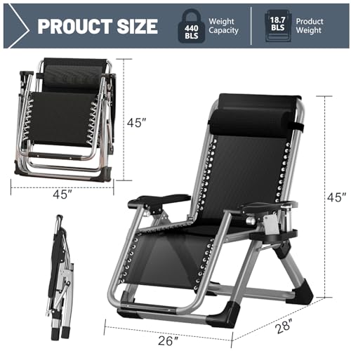 Comfy Folding Chair, Folding Lounge Chair with Cushion, Reclining Chair - color: Gray Noble