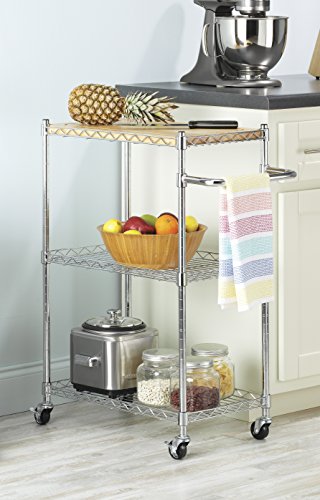 Whitmor Supreme Kitchen and Microwave Cart Wood & Chrome 13.25 x 27.5 x 33.5 inches - size: 13.25 x 27.5 x 33.5 inches