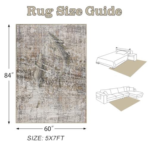 AooHHooA Crocodile Area Rug 5x7, Crocodile Rugs for Living Room Taupe | Large Modern Low Pile Alligator Carpet Rug with Non-Slip Backing, Washable Lightweight Area Rug for Bedroom Dining Room Decor - color: Crocodile-2, size: 5' x 7' (Rectangular)
