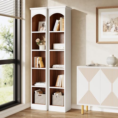 LITTLE TREE 70.9" Tall Bookshelf, 5-Tier Open Bookcase with Cubes, Bookshelves with Storage Space, Freestanding Narrow Bookcase for Home Office, White, 3 Pack - color: White, size: 3 Pack
