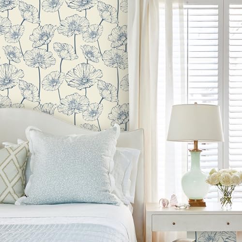 Peel and Stick Wallpaper Blue and Beige Wallpaper | 17.3inx196.8in Floral Contact Paper Self Adhesive Wall Paper Boho Removable for Bedroom Living Room Decor - color: Blue and Beige, size: 17.3" x 196.8"
