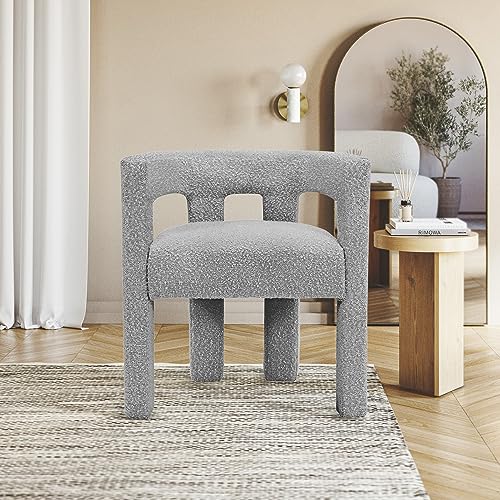 Meridian Furniture Athena Collection Modern | Contemporary Boucle Fabric Upholstered Accent | Dining Chair, 25" W x 21" D x 27" H, Grey - color: Grey